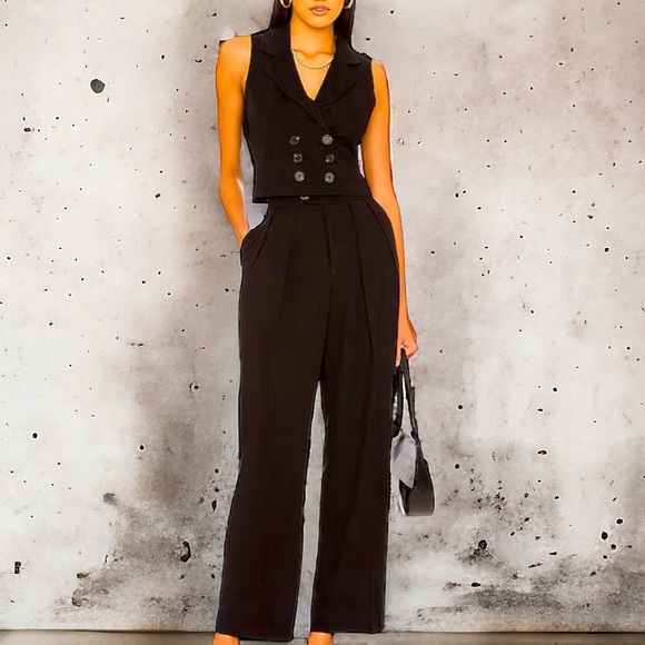 Free People NEW Tux Vest Suit Set 6 S Black 2-Pc Mid Rise Pleated Trouser Pants - Picture 4 of 11
